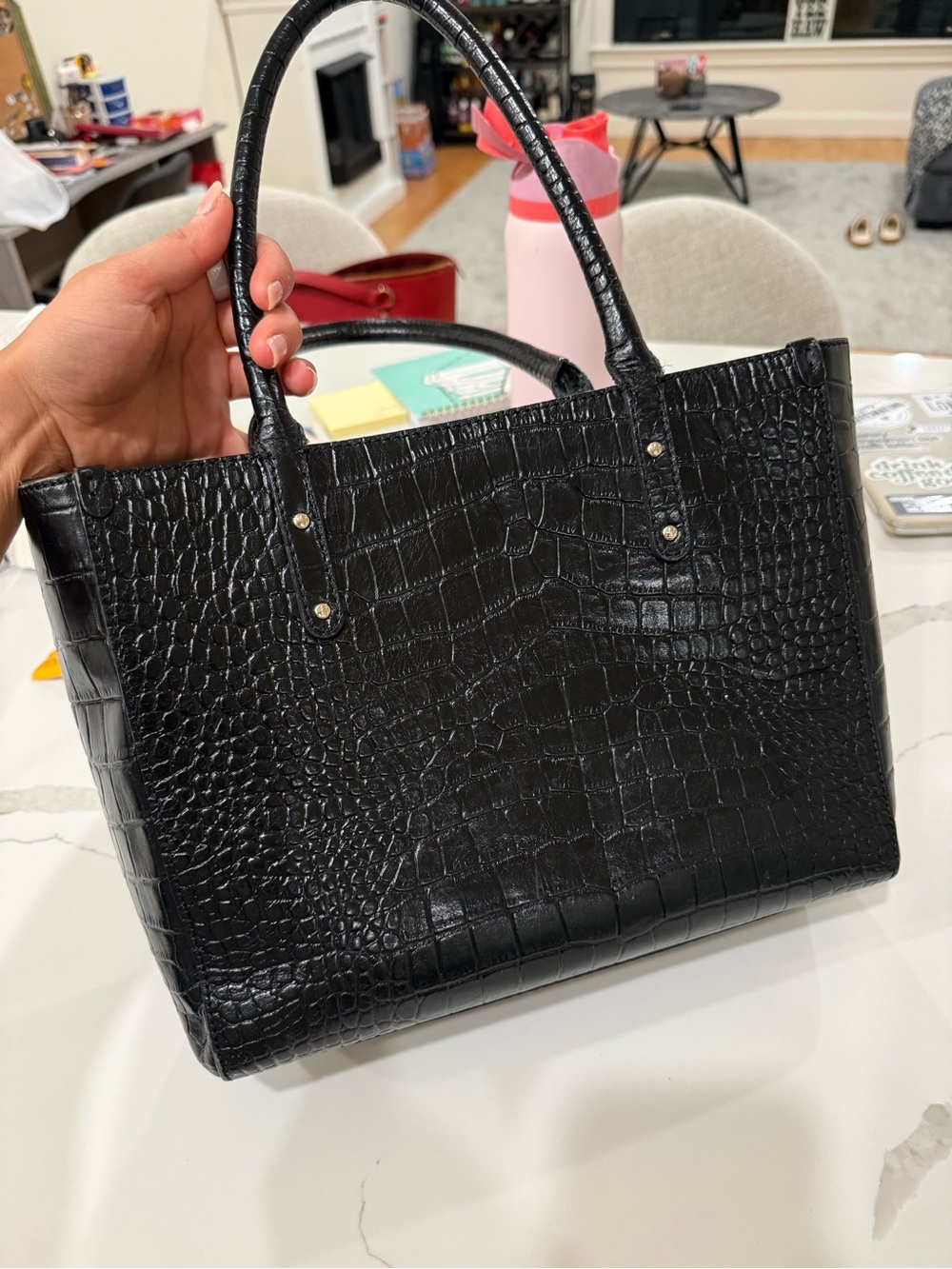 kate spade Black Croc-Embossed Satchel with Top Handles - Picture 4 of 6
